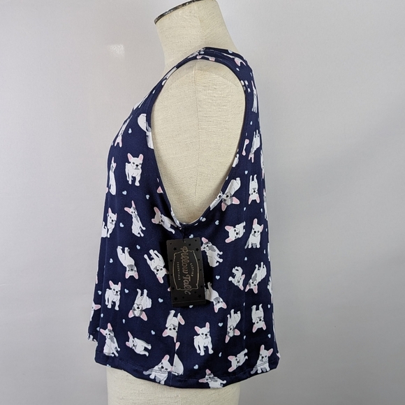 Pillow Talk Frenchies Hearts Print PJ Set Tank Top Crop Pants Navy White L NWT - Picture 4 of 11